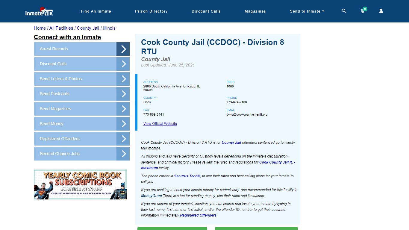 Cook County Jail (CCDOC) - Division 8 RTU - Inmate Locator - Chicago, IL