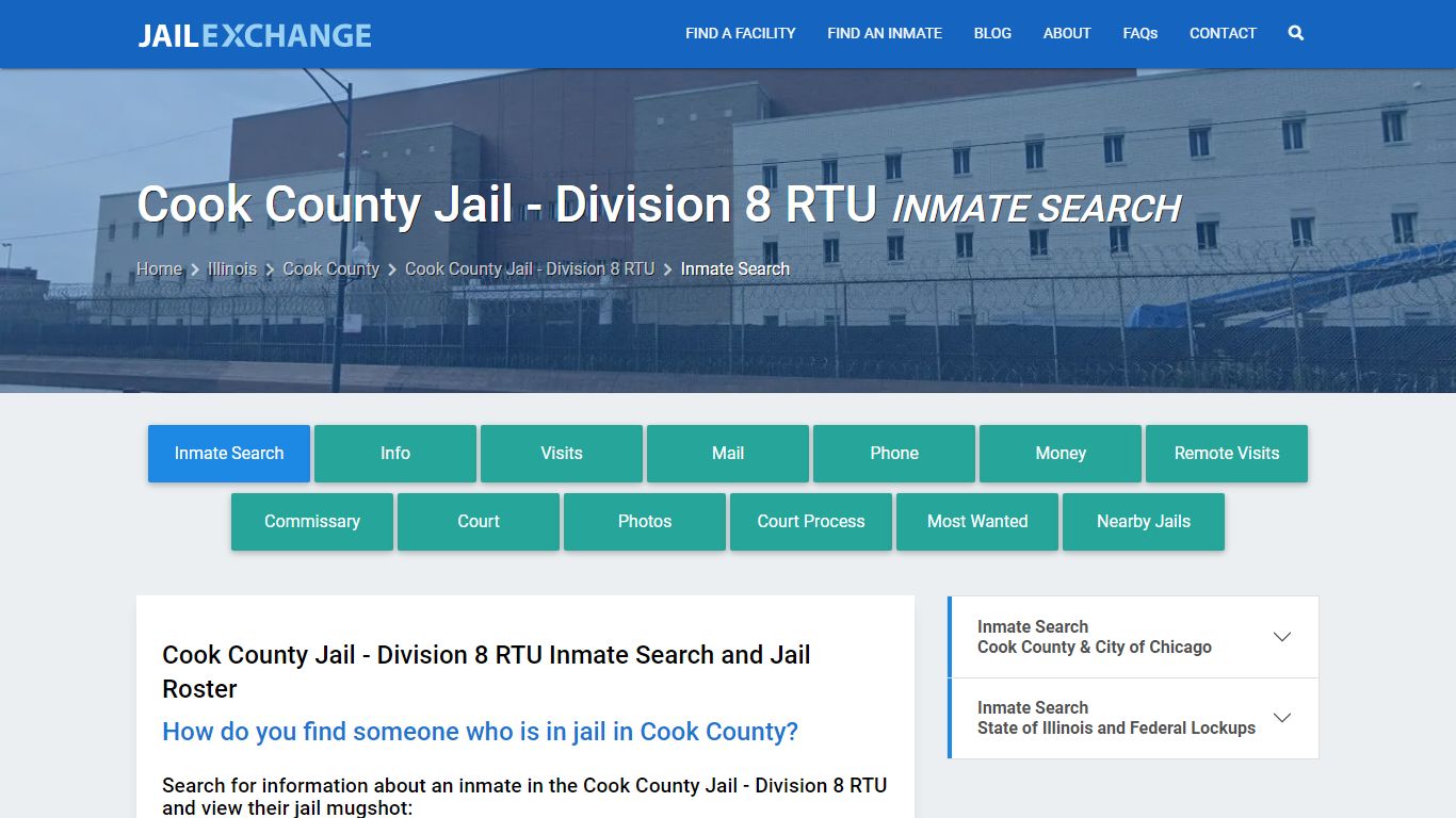 Cook County Jail - Division 8 RTU Inmate Search - Jail Exchange