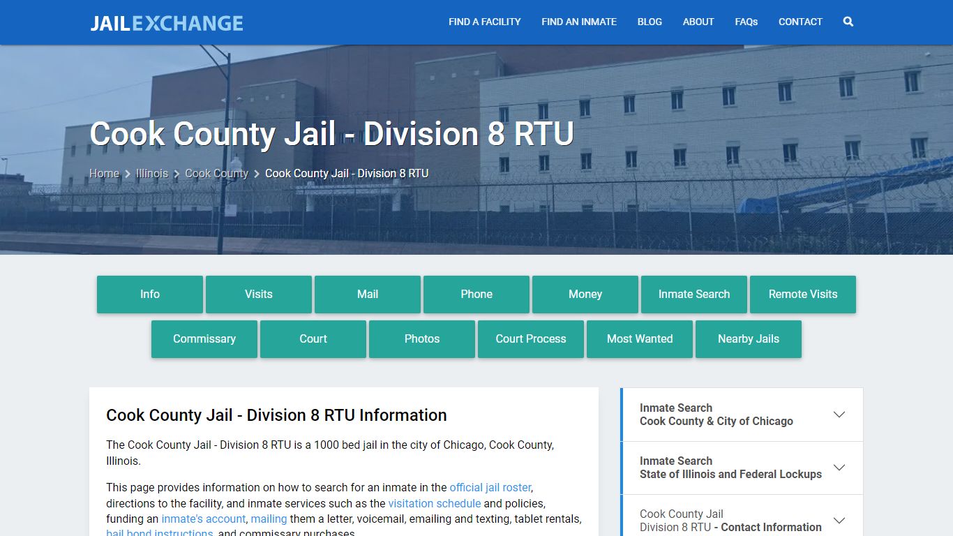 Cook County Jail - Division 8 RTU, IL Inmate Search, Information